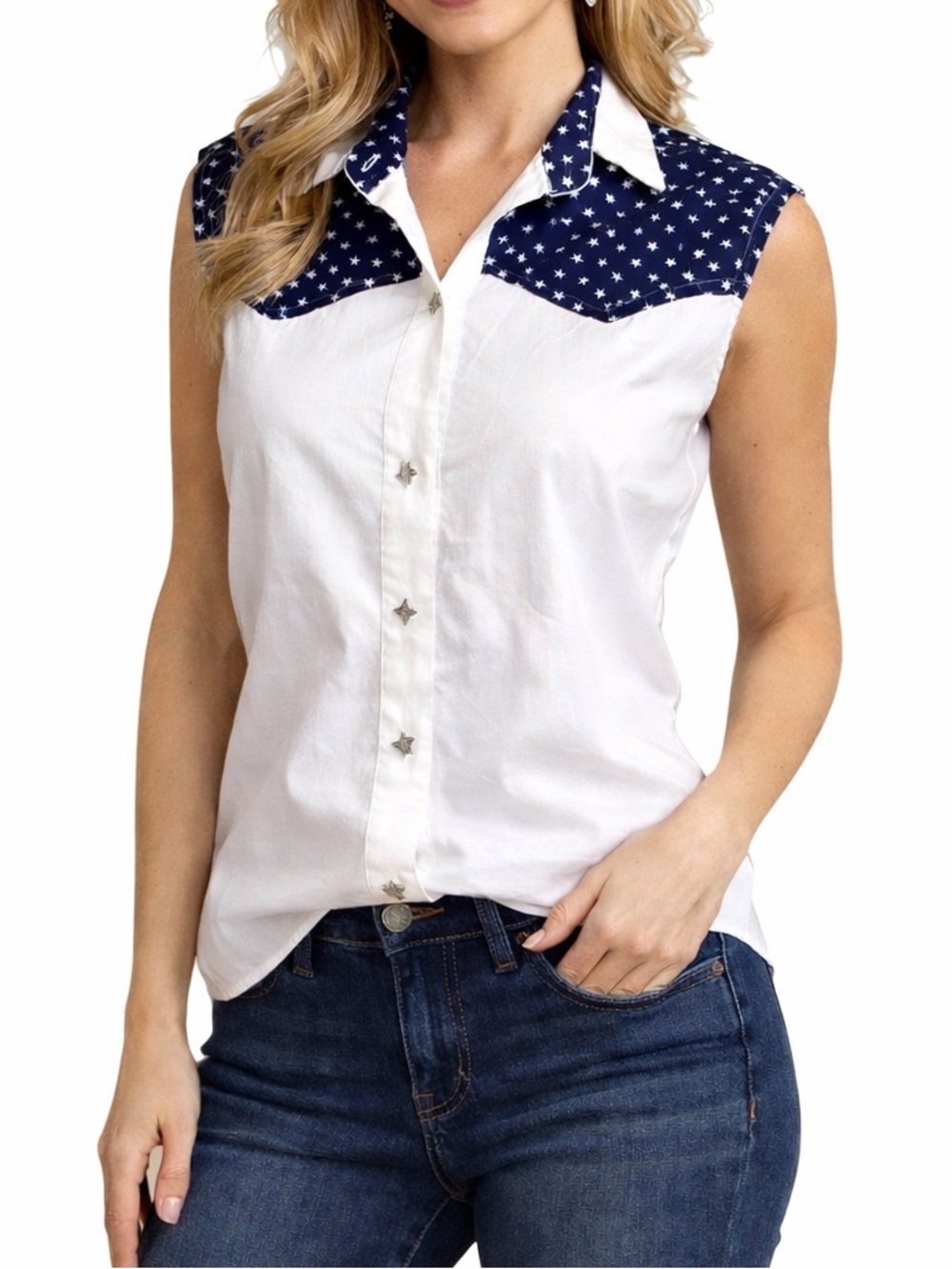 Vintage Banjo USA Western Star Button Up Blouse Y2K Americana Cowgirl Rodeo Top